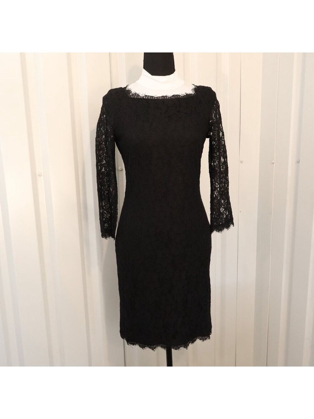 Diane Von Furstenberg Womens Black Lace Cocktail Mini Dress Back Zip Size 6